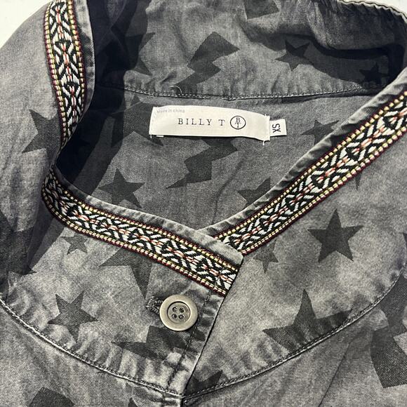 Billy T Lined Gray Jacket Black Stars Embroidered Collar Sz XS NWT Military Y2K - Picture 11 of 13